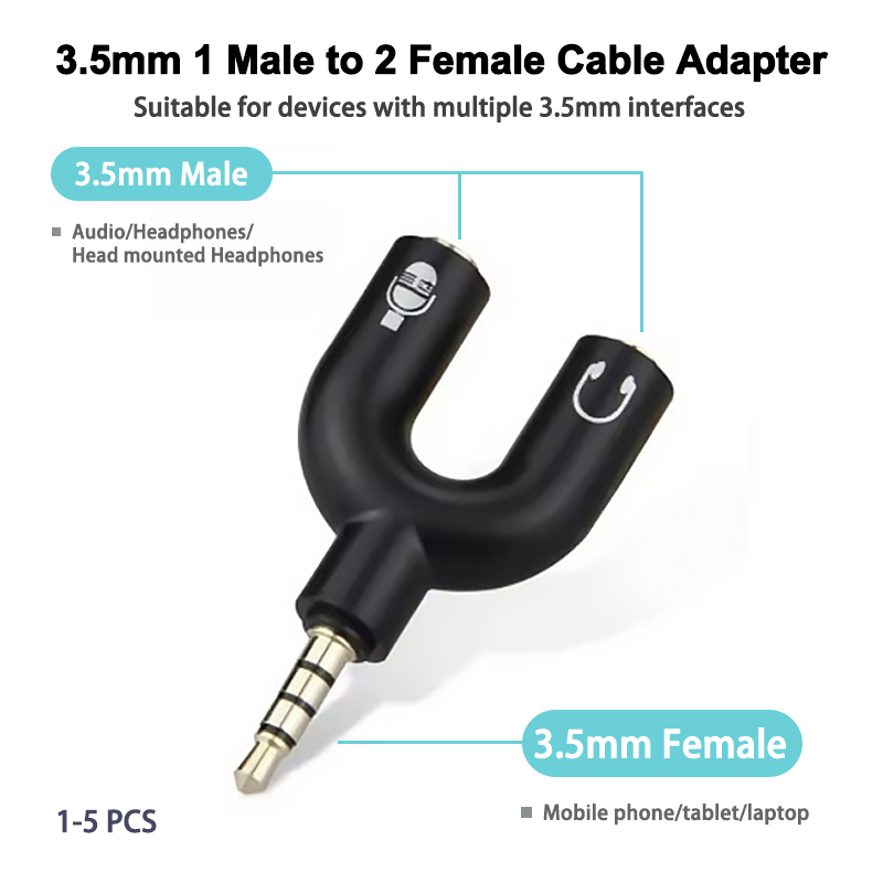 Home Cinema Headphones - 3.5mm headphone splitter microphone adapter U-shaped