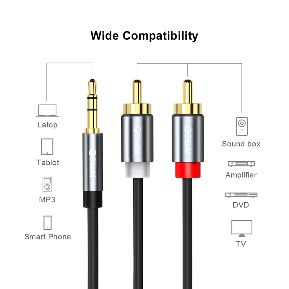 QGeeM RCA Cable 2RCA to 3.5 Au - Home Cinema Sound System ulasan dan harga