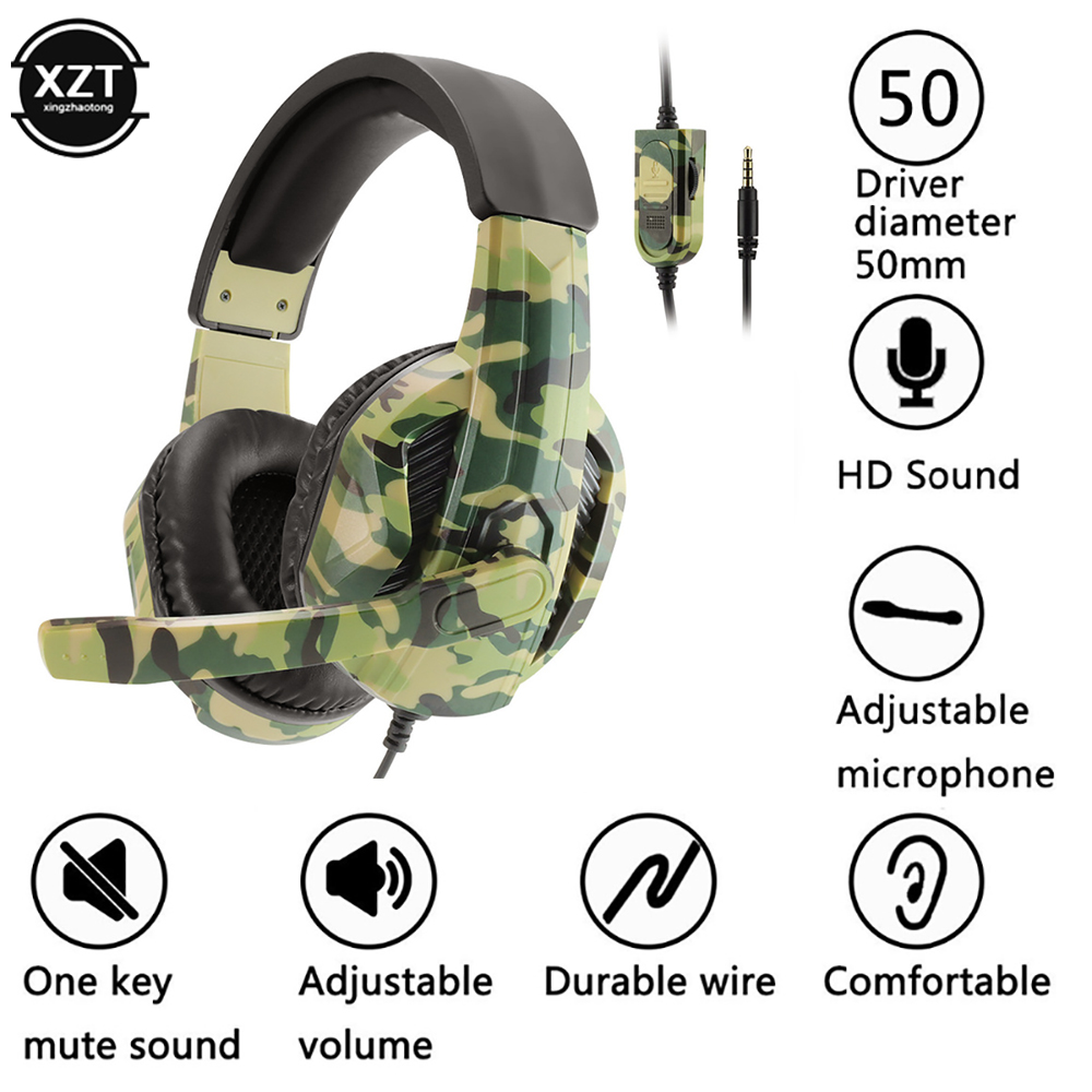 Camouflage Gaming Headset 3.5m - Home Cinema Headphones ulasan dan harga