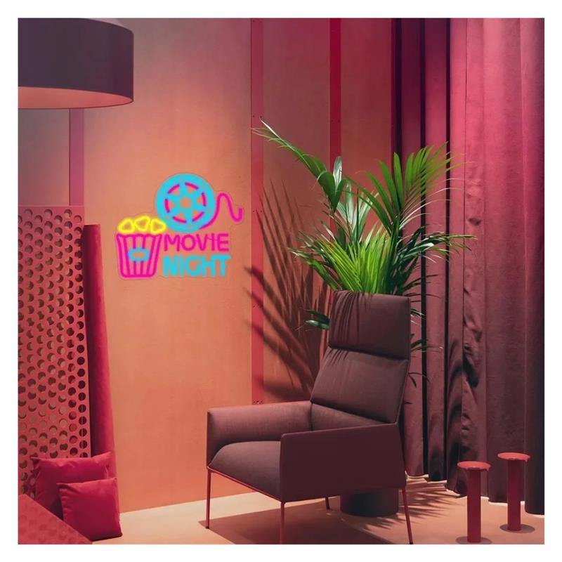 Movie Night Neon Sign Popcorn  - Home Cinema Night ulasan dan harga