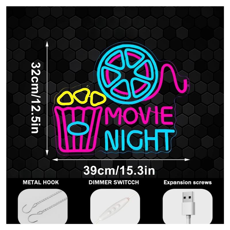 Movie Night Neon Sign Popcorn  - Home Cinema Night ulasan dan harga