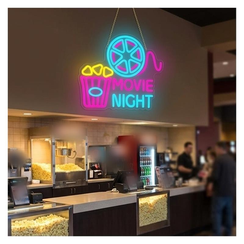 Movie Night Neon Sign Popcorn  - Home Cinema Night ulasan dan harga